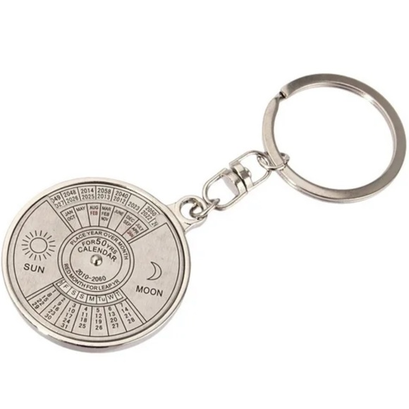 50 Year Perpetual Calendar Keychain Silver Keyring 2010-2060 NEW - Picture 2 of 3